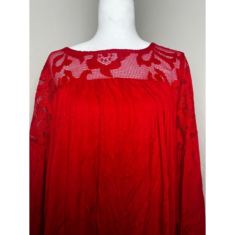 Liz Claiborne Red Crochet Lace Yoke Bell Sleeve Blouse Top Large NWT